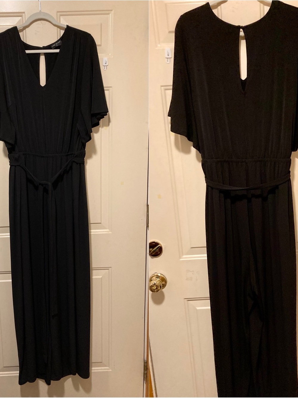Lane Bryant Black V-Keyhole Jumpsuit with Waist Tie